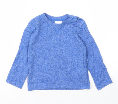 F&F Boys Blue  Cotton Basic T-Shirt Size 12 Months Round Neck Button