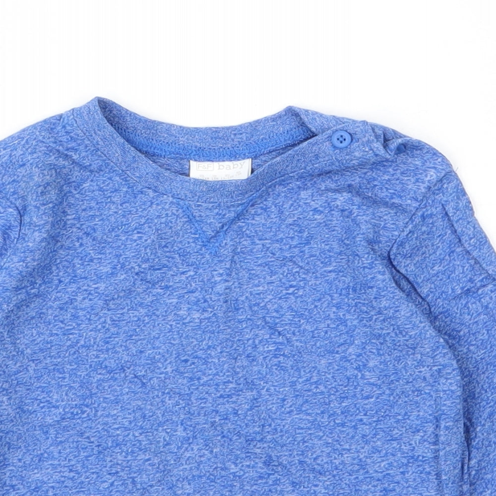 F&F Boys Blue  Cotton Basic T-Shirt Size 12 Months Round Neck Button