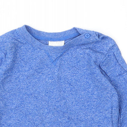 F&F Boys Blue  Cotton Basic T-Shirt Size 12 Months Round Neck Button