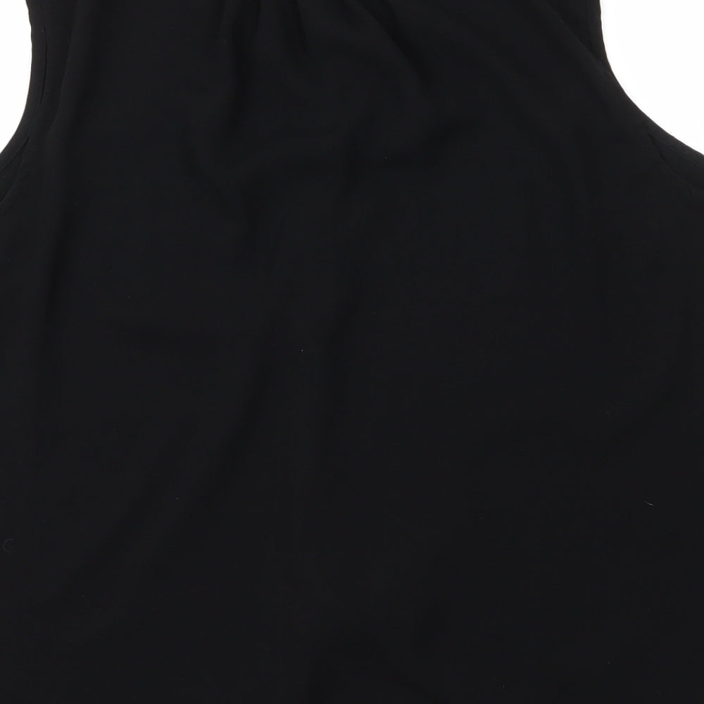Brand and care label for Apt9 women’s black polyester basic blouse, size XL, v-neck