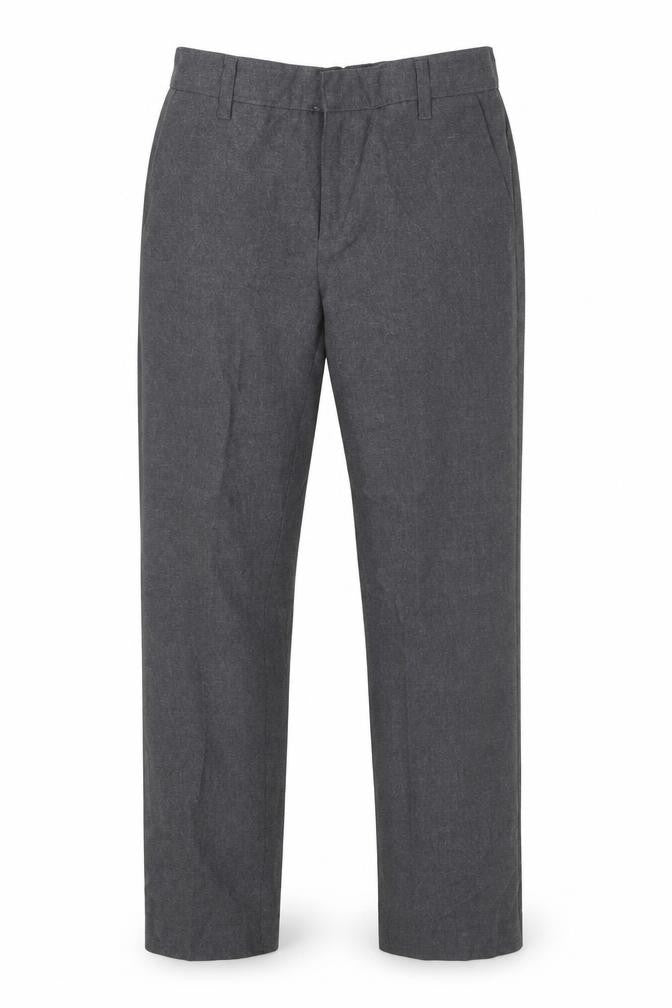 Front view of Marks & Spencer boys’ grey viscose carpenter trousers, size 10, years regular zip