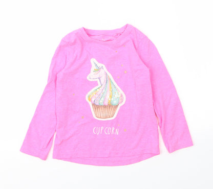NEXT Girls Pink  Cotton Basic T-Shirt Size 2 Years Round Neck  - Unicorn
