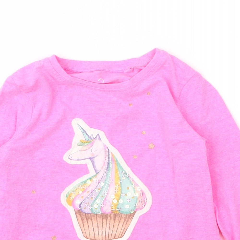 NEXT Girls Pink  Cotton Basic T-Shirt Size 2 Years Round Neck  - Unicorn