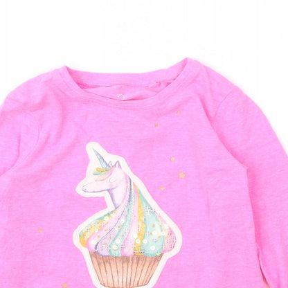 NEXT Girls Pink  Cotton Basic T-Shirt Size 2 Years Round Neck  - Unicorn