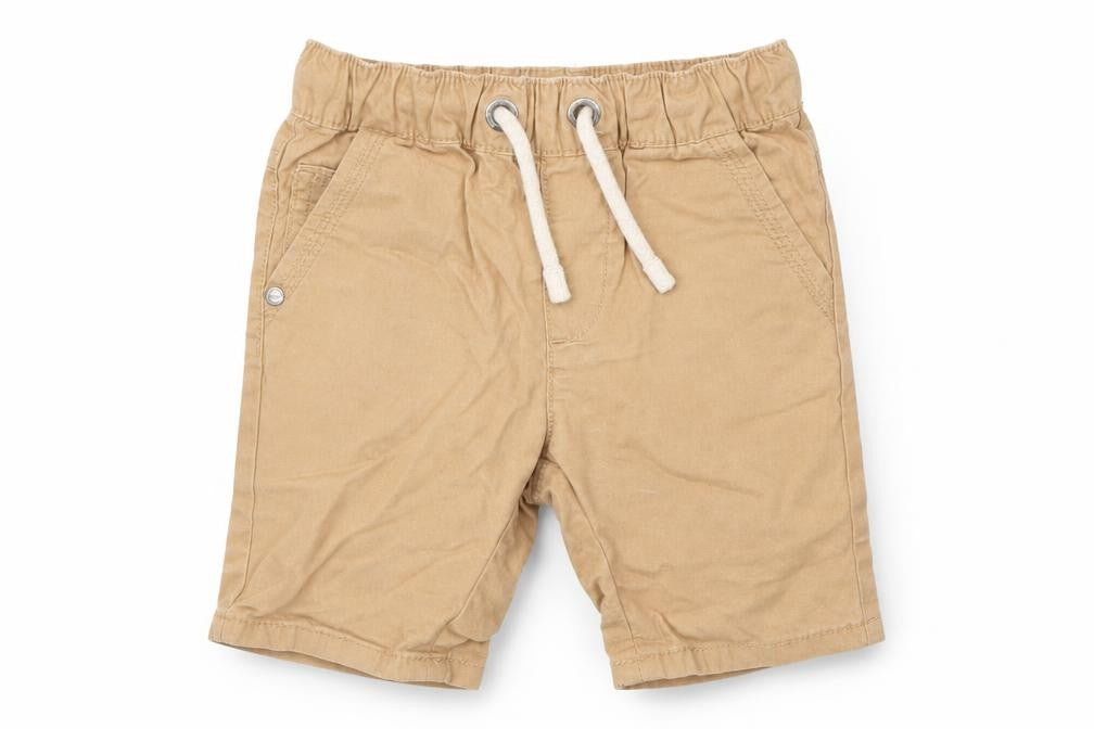Front view of Next boys’ beige cotton capri trousers, size 12, months drawstring