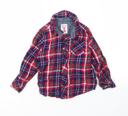 Additional front view of F&F boys’ red plaid cotton basic button-up, size 18-24, months collared button