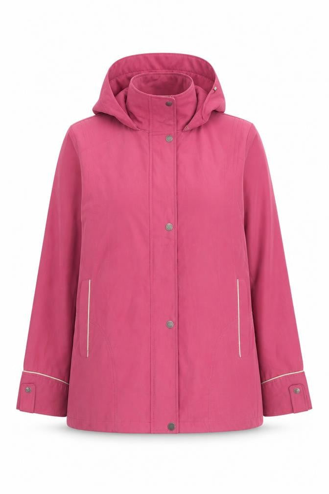 Front view of Balmoral women’s pink parka coat, size UK 12, zip