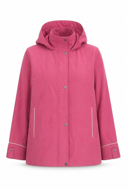 Front view of Balmoral women’s pink parka coat, size UK 12, zip