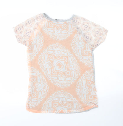 Primark Womens Grey Floral Viscose Basic T-Shirt Size 8 Round Neck