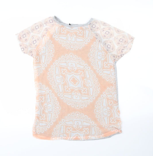 Primark Womens Grey Floral Viscose Basic T-Shirt Size 8 Round Neck