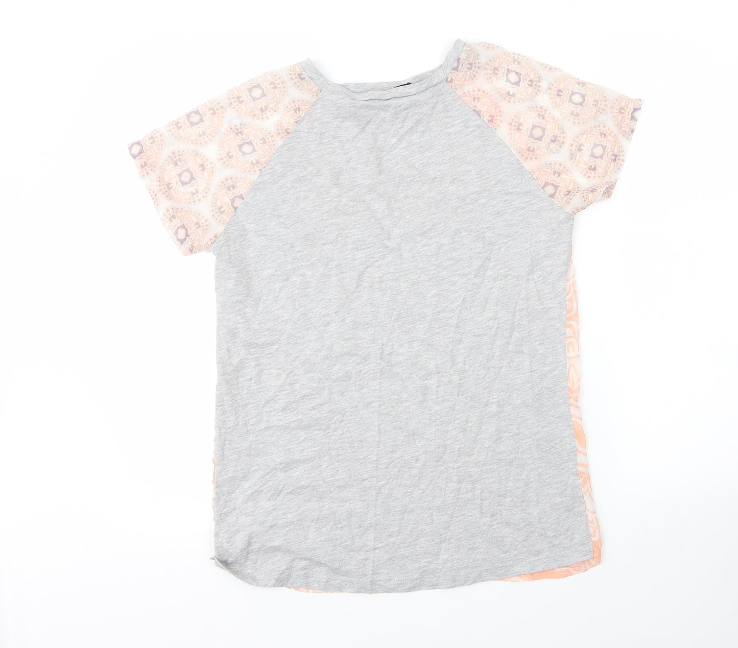 Primark Womens Grey Floral Viscose Basic T-Shirt Size 8 Round Neck