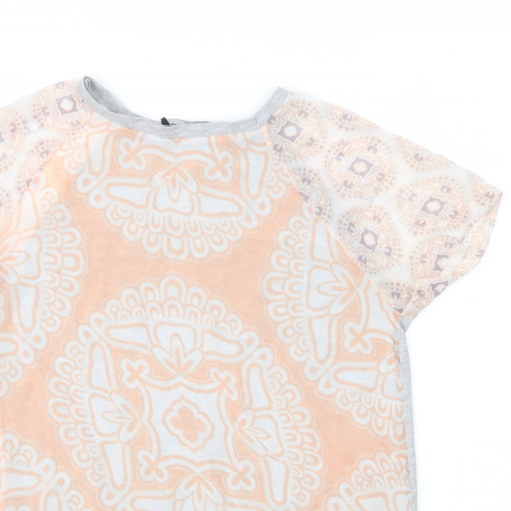 Primark Womens Grey Floral Viscose Basic T-Shirt Size 8 Round Neck