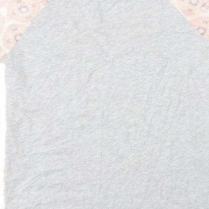 Primark Womens Grey Floral Viscose Basic T-Shirt Size 8 Round Neck