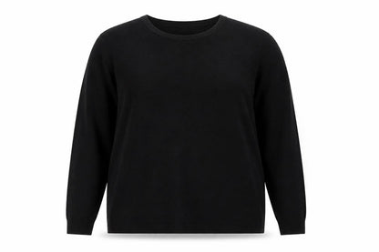 Front view of Classics women’s black round neck acrylic jumper, size UK 18
