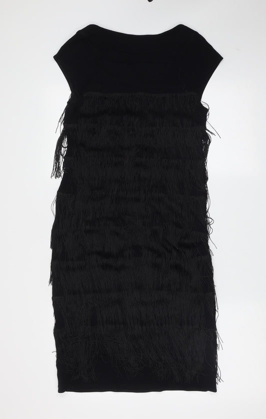 Marks and Spencer Womens Black  Viscose Shift  Size 10  Round Neck  - fringe