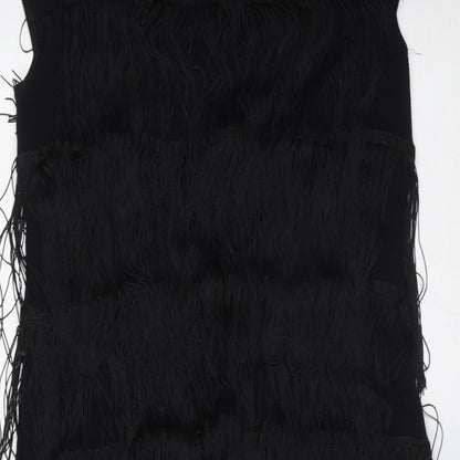 Marks and Spencer Womens Black  Viscose Shift  Size 10  Round Neck  - fringe
