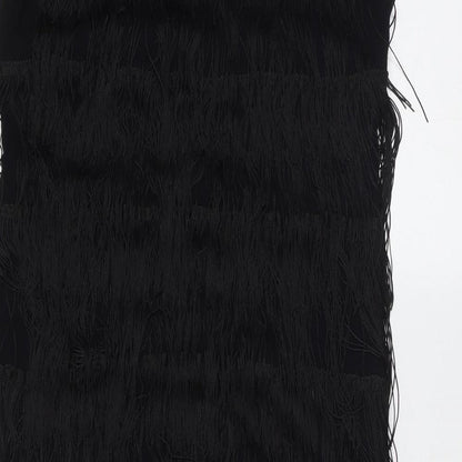Marks and Spencer Womens Black  Viscose Shift  Size 10  Round Neck  - fringe