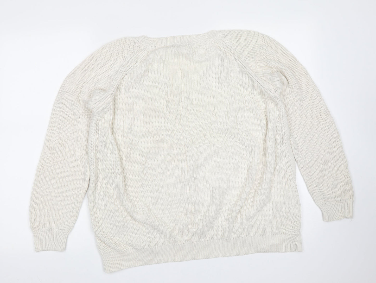 TU Womens Ivory V-Neck  Cotton Pullover Jumper Size 12