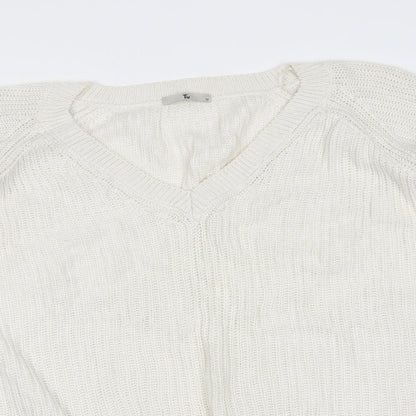 TU Womens Ivory V-Neck  Cotton Pullover Jumper Size 12