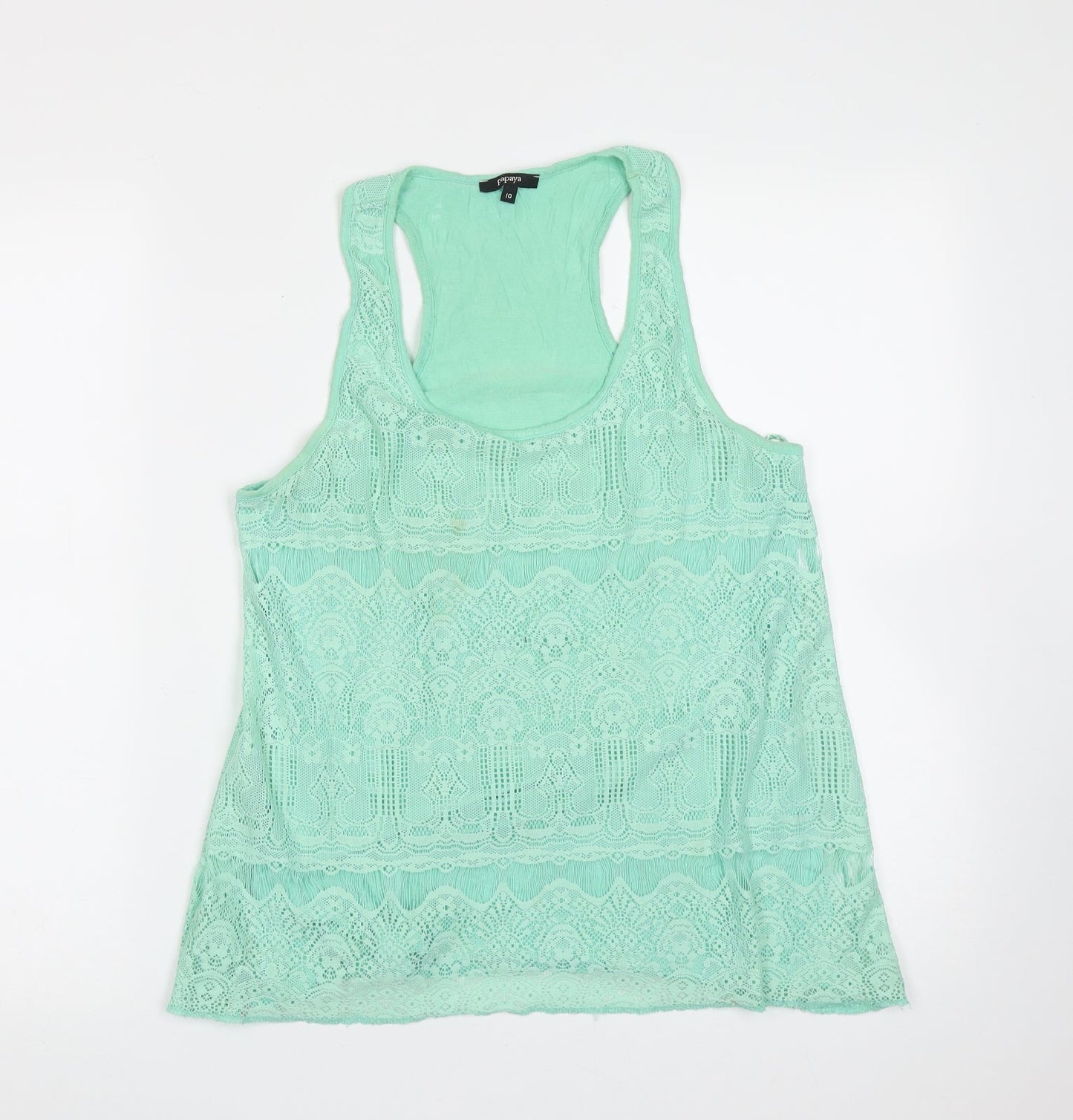 Papaya Womens Green Geometric Viscose Basic Tank Size 10 Round Neck