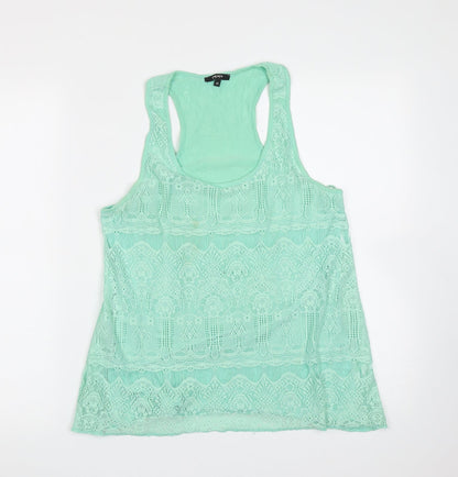 Papaya Womens Green Geometric Viscose Basic Tank Size 10 Round Neck