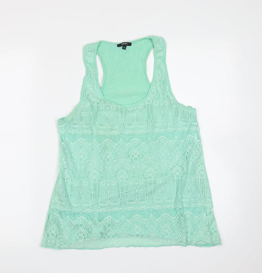 Papaya Womens Green Geometric Viscose Basic Tank Size 10 Round Neck