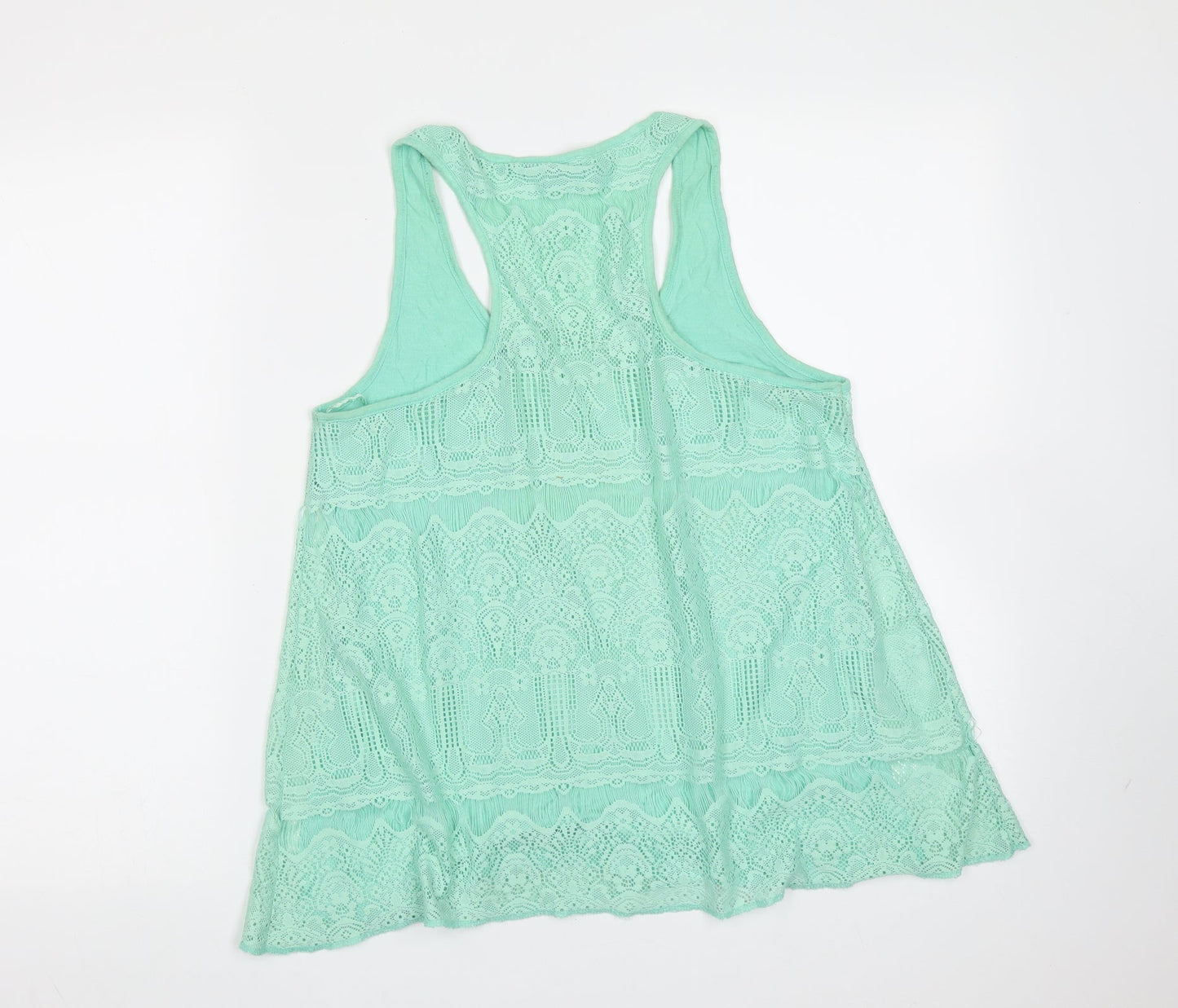 Papaya Womens Green Geometric Viscose Basic Tank Size 10 Round Neck