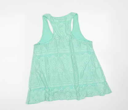 Papaya Womens Green Geometric Viscose Basic Tank Size 10 Round Neck