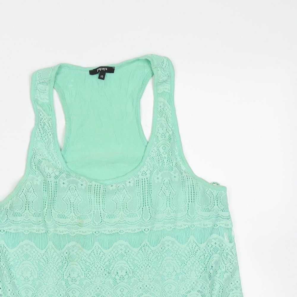 Papaya Womens Green Geometric Viscose Basic Tank Size 10 Round Neck