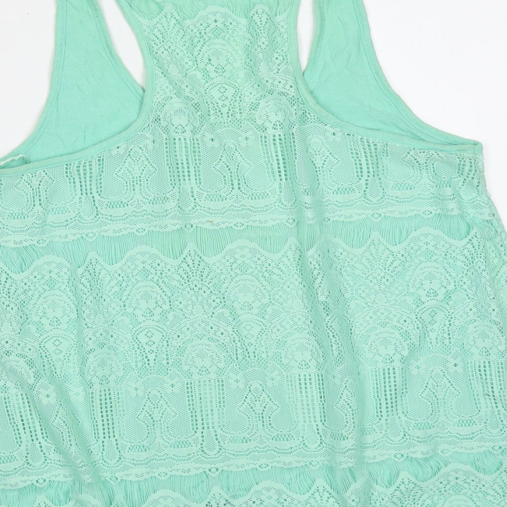 Papaya Womens Green Geometric Viscose Basic Tank Size 10 Round Neck