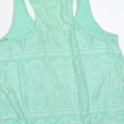 Papaya Womens Green Geometric Viscose Basic Tank Size 10 Round Neck