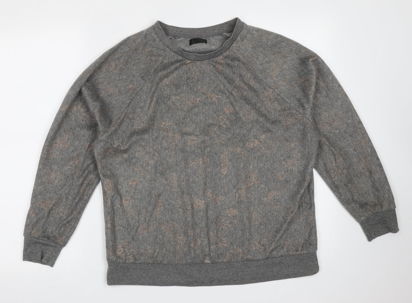 F&F Womens Grey Round Neck Floral Polyester Pullover Jumper Size M