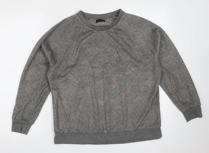 F&F Womens Grey Round Neck Floral Polyester Pullover Jumper Size M