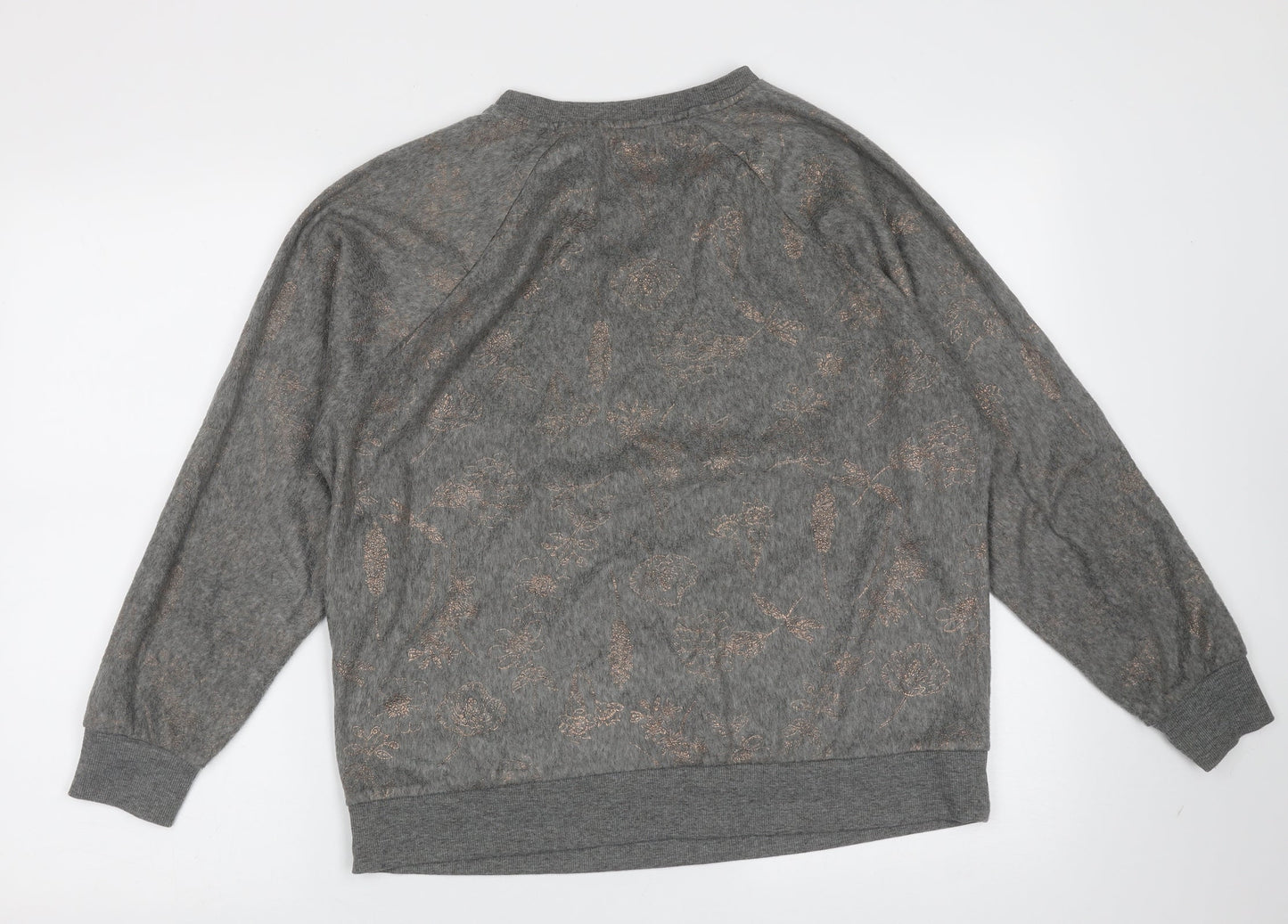 F&F Womens Grey Round Neck Floral Polyester Pullover Jumper Size M