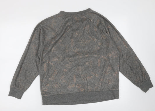 F&F Womens Grey Round Neck Floral Polyester Pullover Jumper Size M