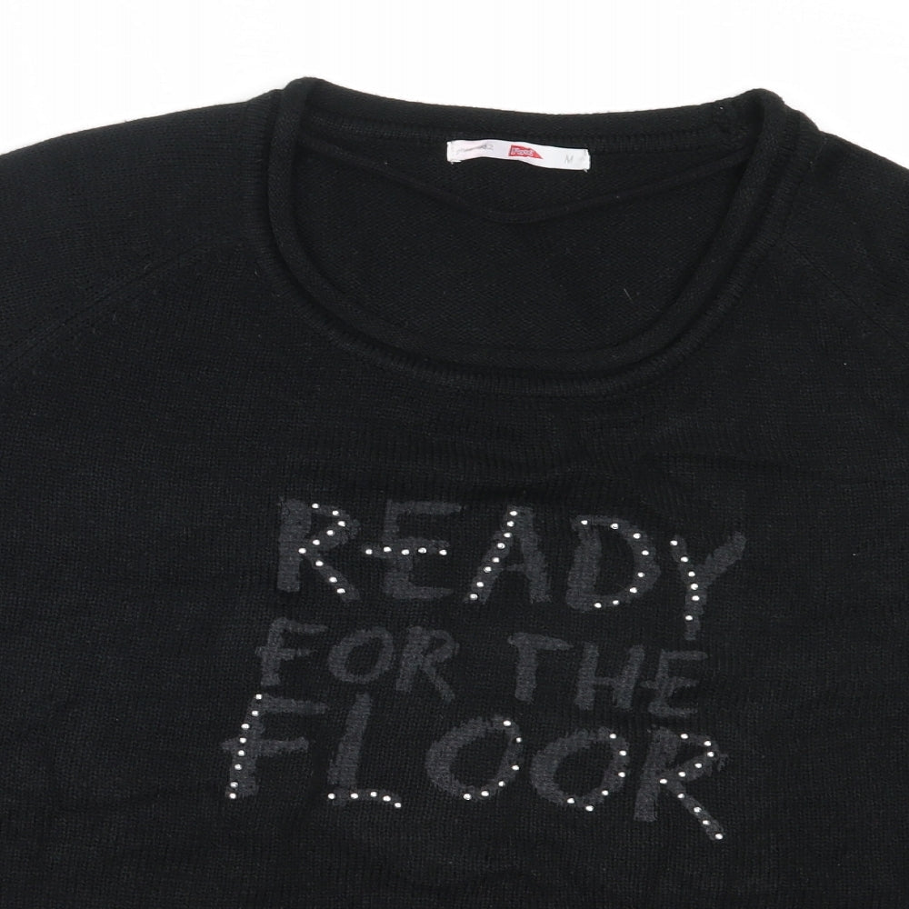 Pool Womens Black Round Neck  Acrylic Pullover Jumper Size M