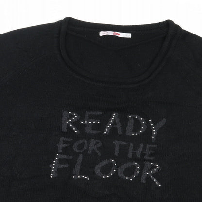 Pool Womens Black Round Neck  Acrylic Pullover Jumper Size M