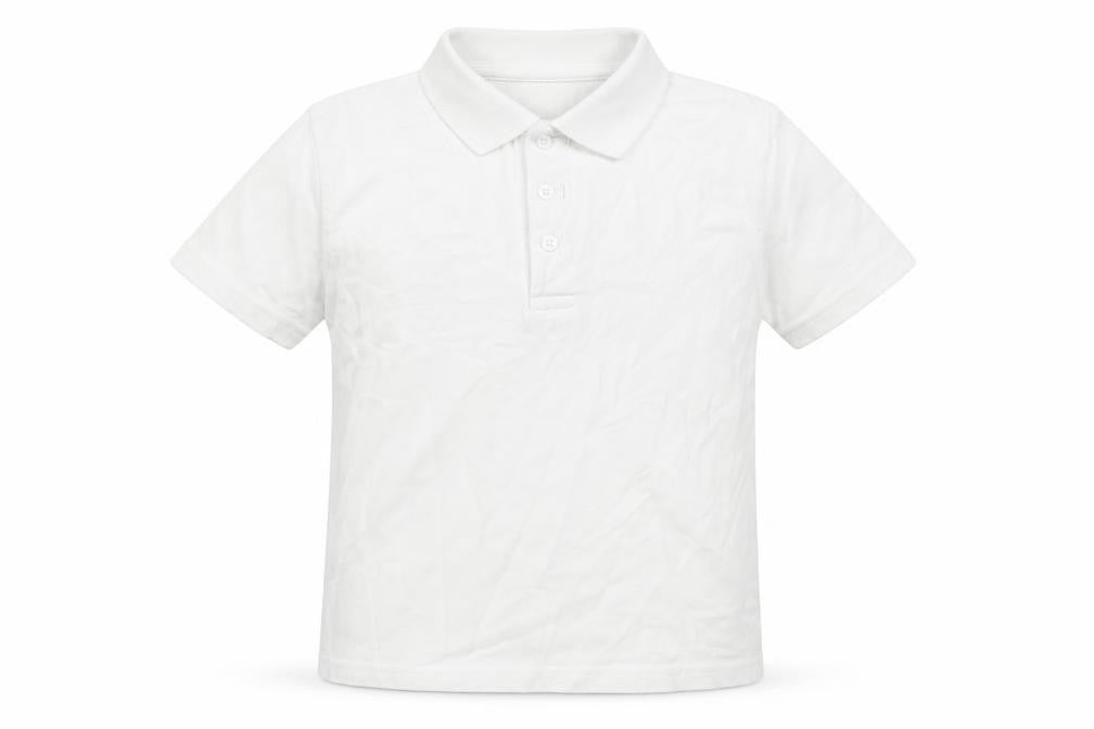 Front view of George boys’ white cotton basic polo, size 3-4, years collared