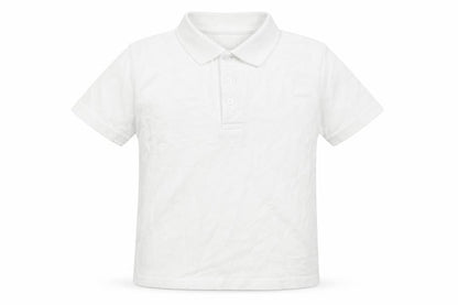 Front view of George boys’ white cotton basic polo, size 3-4, years collared