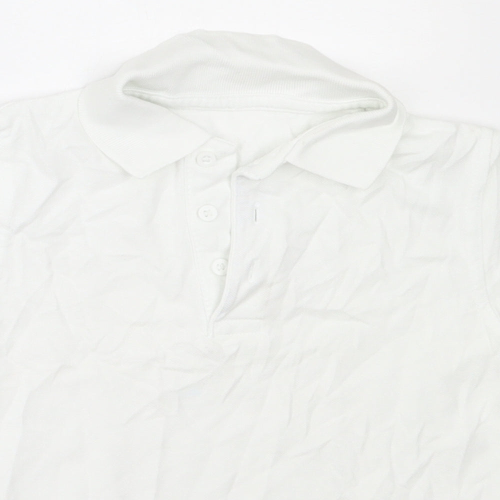 Close-up detail of George boys’ white cotton basic polo, size 3-4, years collared
