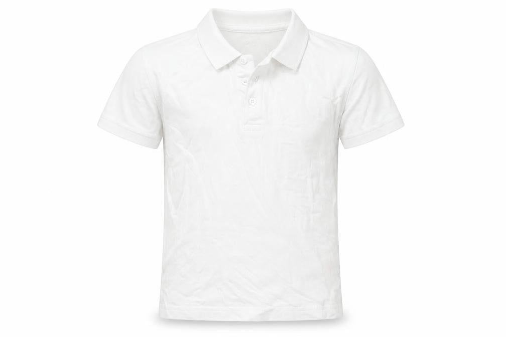 Front view of George boys’ white cotton basic button-up, size 4-5, years collared
