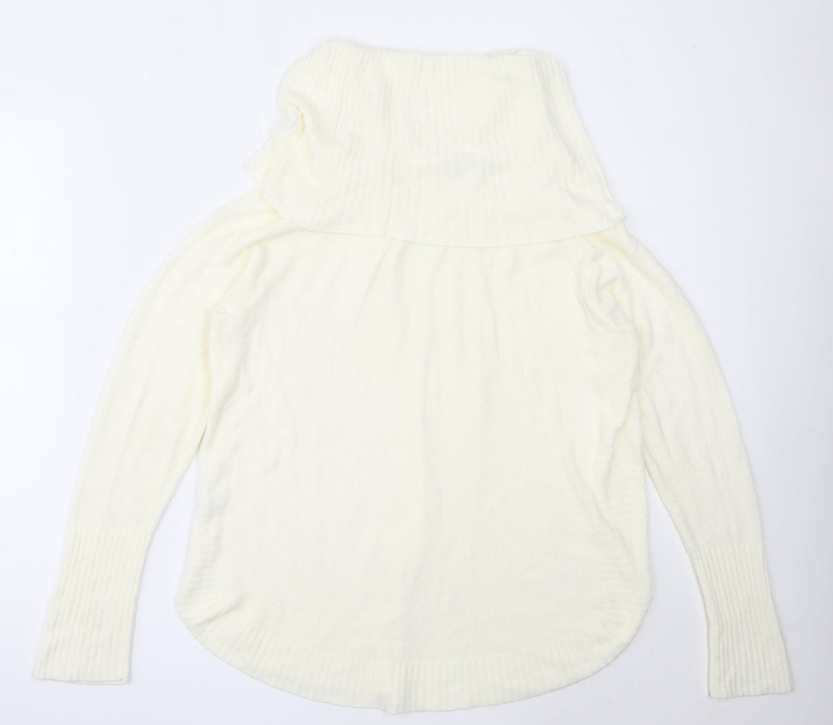 Back view of Mozaic women’s ivory roll neck acrylic jumper, size L