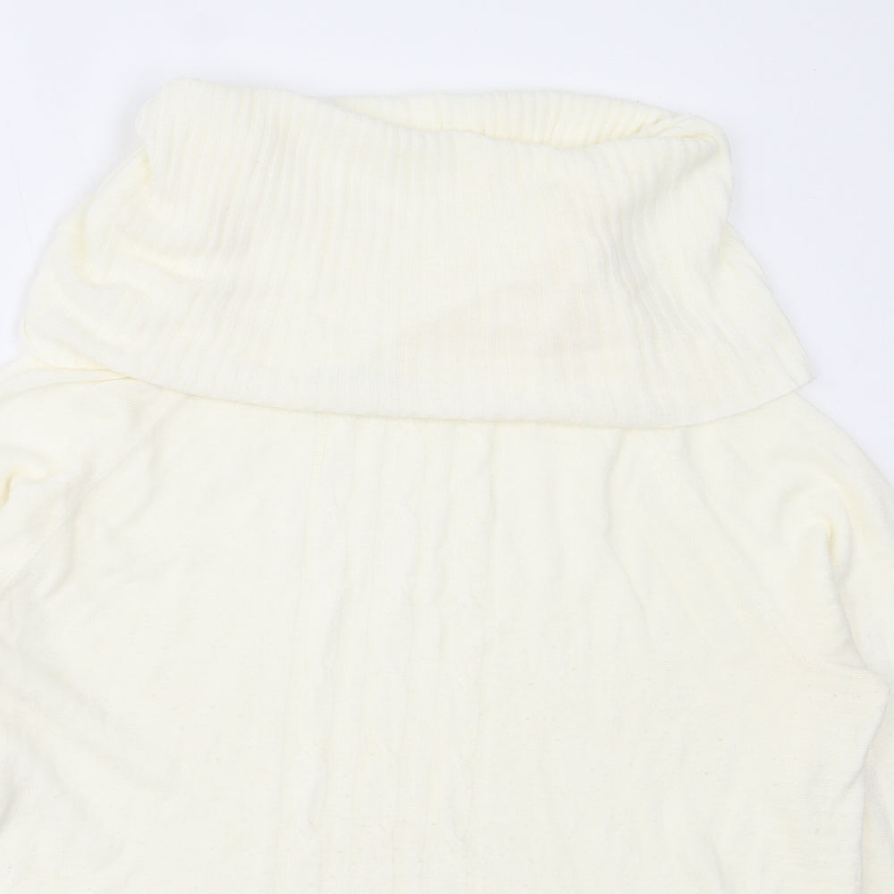 Close-up detail of Mozaic women’s ivory roll neck acrylic jumper, size L
