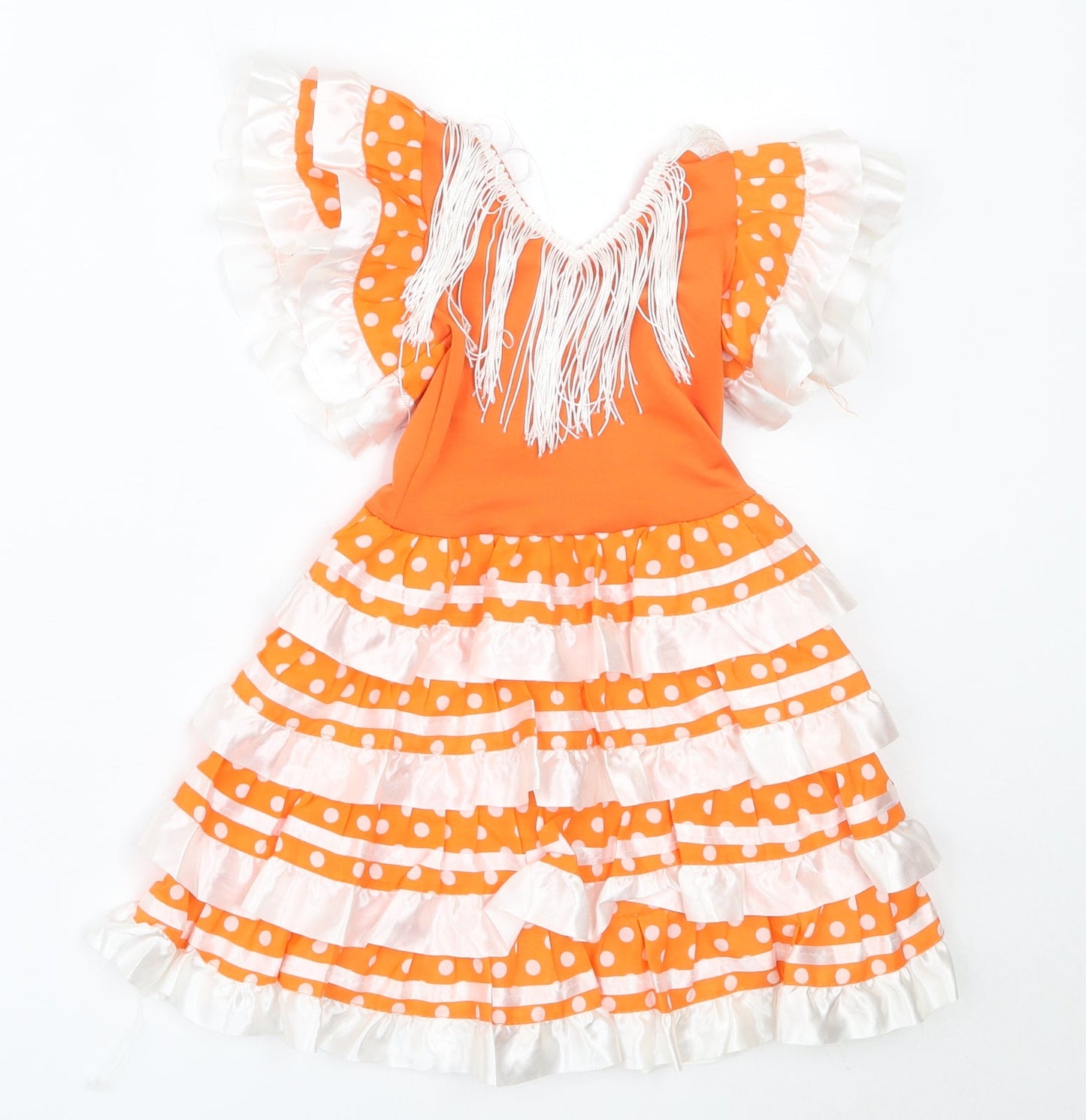 Preworn Girls Orange Polka Dot Polyester Tutu Dress  Size 12 Months  V-Neck
