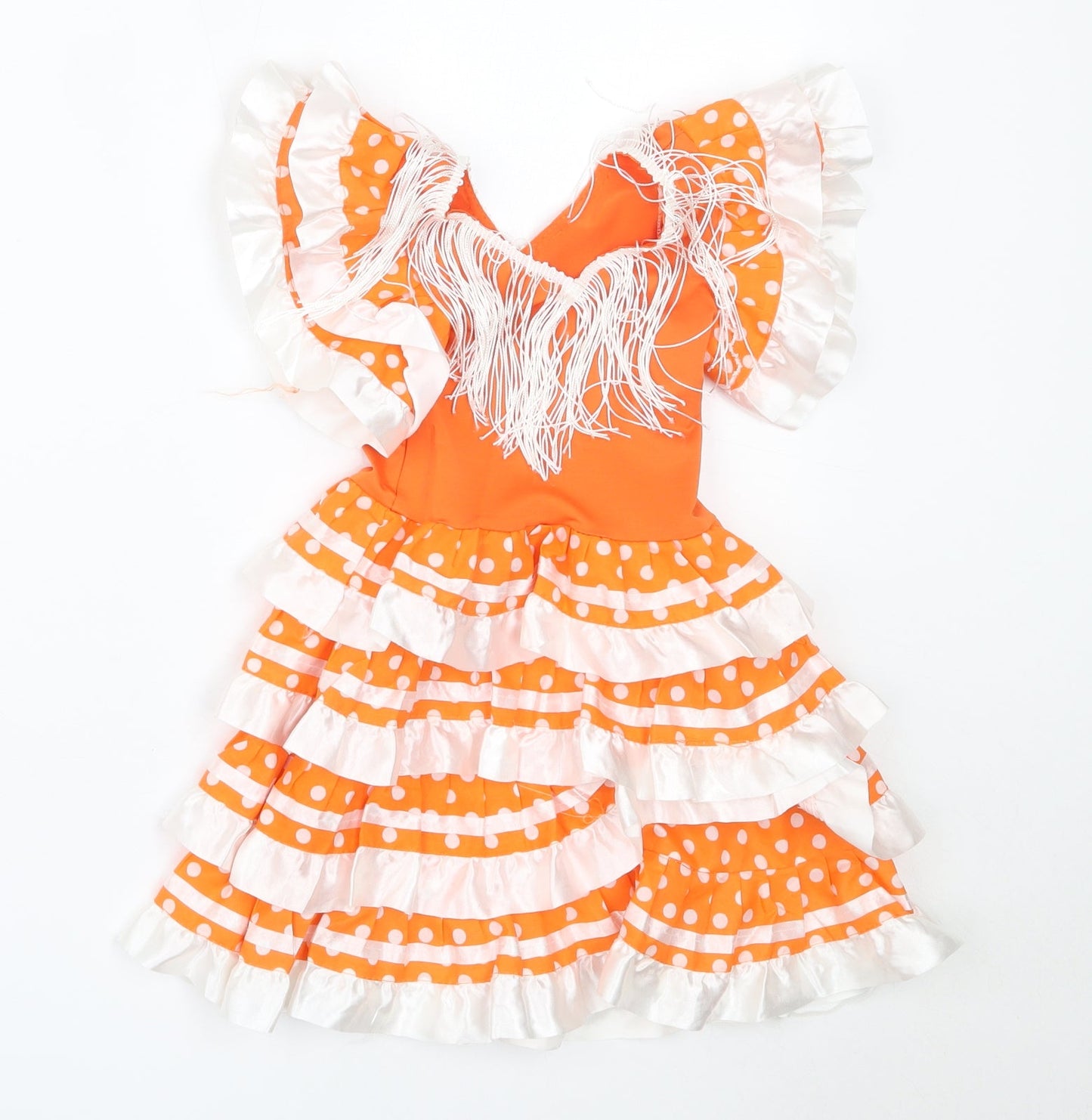 Preworn Girls Orange Polka Dot Polyester Tutu Dress  Size 12 Months  V-Neck