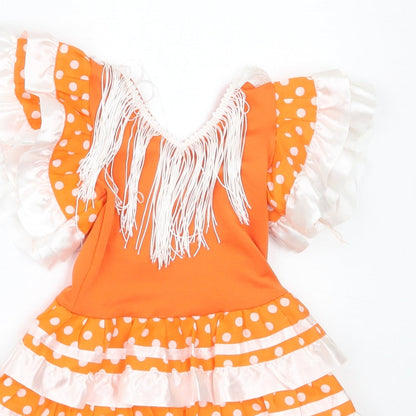 Preworn Girls Orange Polka Dot Polyester Tutu Dress  Size 12 Months  V-Neck