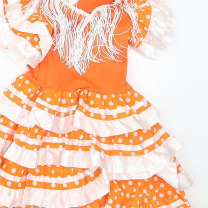 Preworn Girls Orange Polka Dot Polyester Tutu Dress  Size 12 Months  V-Neck