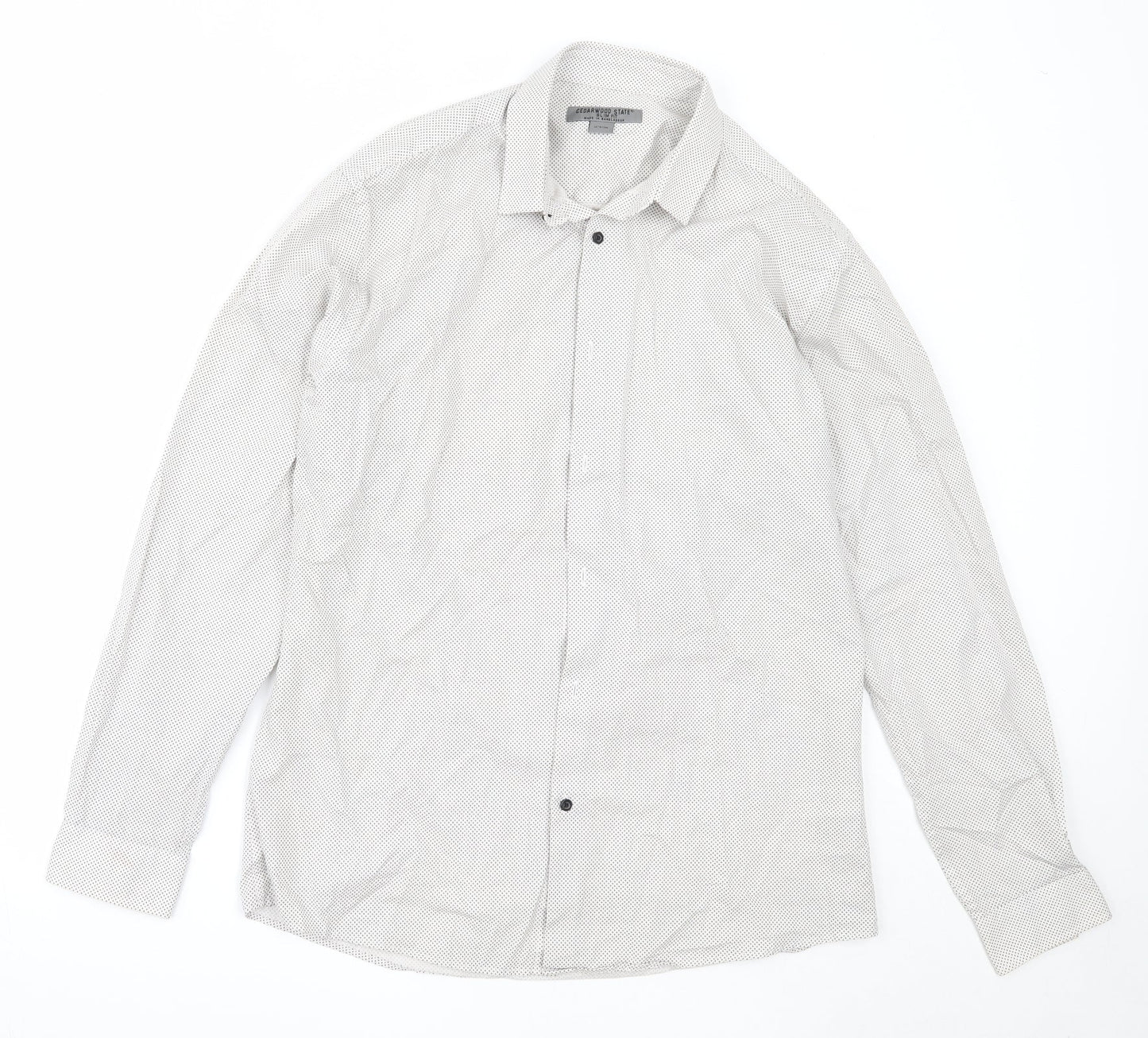 Mens UK Size 16 Cedar Wood State Ivory  Button-Up Long Sleeve Casual Shirt