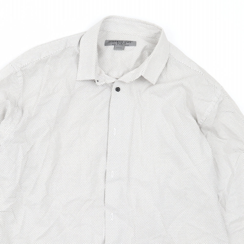 Mens UK Size 16 Cedar Wood State Ivory  Button-Up Long Sleeve Casual Shirt