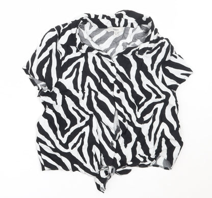Miss Evie Girls Black Animal Print Viscose Basic Button-Up Size 10-11 Years Collared